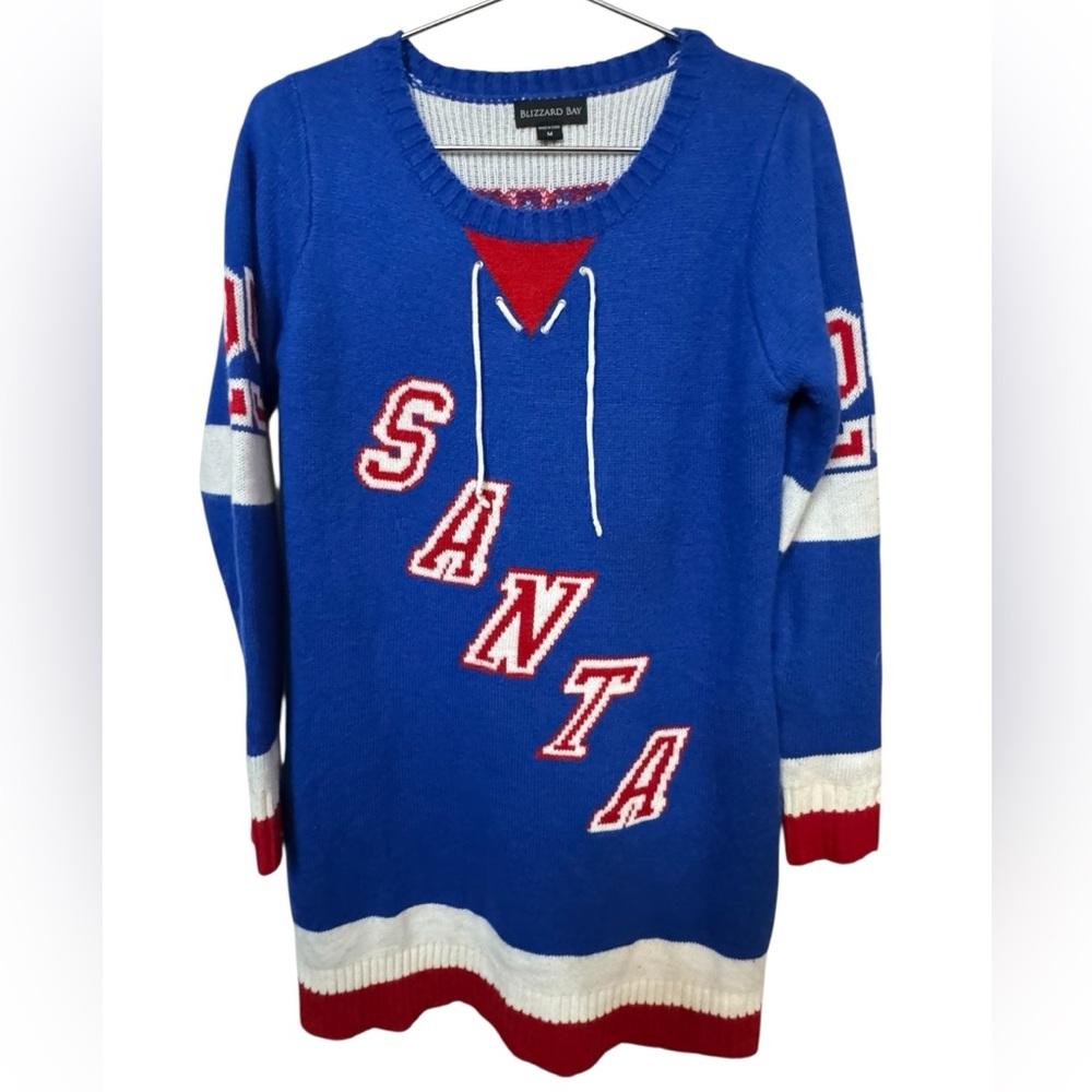 High End Blizzard Bay Women's M Blue Santa Hockey Jersey Christmas Tunic Sweater